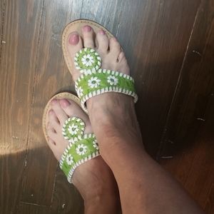 Palm Beach green flat leather sandals